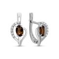 Серьги из серебра с нат. раухтопазом и фианитами родированное