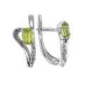 Серьги из серебра с нат. хризолитом и фианитами родированные