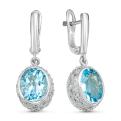 Серьги из серебра с голубыми топазами и фианитами родированные