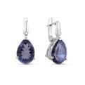 Серьги из серебра с нат. блю мистик топазом и фианитами родированные