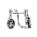Серьги из серебра с нат.празиолитом и фианитами родированные