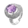 Кольцо из серебра с нат.аметистом и фианитами родированное