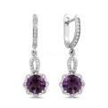 Серьги из серебра с нат. аметистом и фианитами родированные