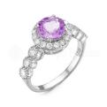 Кольцо из серебра с аметистом и фианитами родированное