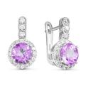 Серьги из серебра с аметистом и фианитами родированные
