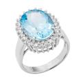 Кольцо из серебра с голубым топазом и фианитами родированное
