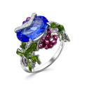 Кольцо из серебра с эмалью и фианитами родированное