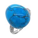 Кольцо из серебра с реконст.бирюзой и фианитами родированное