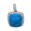 Подвеска из серебра с реконст.бирюзой и фианитами родированная