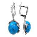 Серьги из серебра с реконст.бирюзой и фианитами родированные