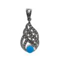 Подвеска из серебра с марказитами и синт.бирюзой родированная