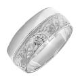 Кольцо обручальное из серебра с ручной гравировкой родированное