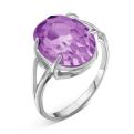 Кольцо из серебра с пл.кварцем цв.аметист родированное
