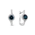 Серьги из серебра с нат.лондон топазом и фианитами родированные