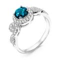 Кольцо из серебра с топазом Лондон блю и фианитами родированное