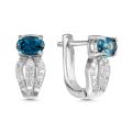 Серьги из серебра с топазом London blue и фианитами родированные