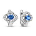 Серьги из серебра с топазом Лондон блю и фианитами родированные