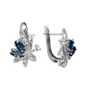 Серьги из серебра с нат.лондон топазом и фианитами родированные
