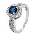 Кольцо из серебра с нат.лондон топазом и фианитами родированное