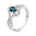 Кольцо из серебра с нат.лондон топазом и фианитами родированное