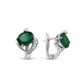 Серьги из серебра с нат. зеленым агатом и фианитами родированные