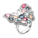 Кольцо из серебра с гт.кварцем цв.мистик и фианитами родированное