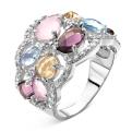 Кольцо из серебра с кварцем гт и фианитами родированное
