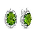 Серьги из серебра с пл.кварцем цв.хризолит и фианитами родированные