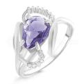 Кольцо из серебра с кварцем аметист и фианитами родированное