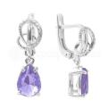 Серьги из серебра с кварцем аметист и фианитами родированные
