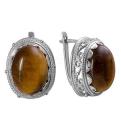 Серьги из серебра с тигровым глазом родированные