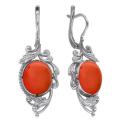 Серьги из серебра с кораллом родированные