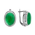 Серьги из серебра с зелёным агатом родированные
