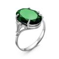 Кольцо из серебра с пл.кварцем цв.изумруд и фианитами родированное