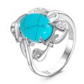 Кольцо из серебра с нат.бирюзой и фианитами родированное