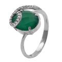 Кольцо из серебра с пл.кварцем цв.зелёный агат и фианитами родированное