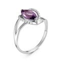 Кольцо из серебра с кварцем аметист и фианитами родированное