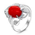 Кольцо из серебра с рек. кораллом и фианитами родированное