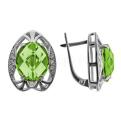 Серьги с кварцем хризолит и фианитами родированные