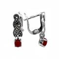 Серьги из серебра с марказитами и сердоликом родированные