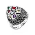 Кольцо из серебра с марказитами и фианитами родированное
