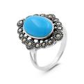 Кольцо из чернёного серебра с синт.бирюзой и марказитами