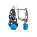 Серьги из серебра с марказитами и бирюзой родированные