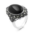 Кольцо из чернёного серебра с нат.ониксом и марказитами