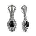 Серьги из чернёного серебра с натуральным чёрным агатом и марказитами