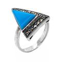 Кольцо из серебра с марказитами и синт.бирюзой родированное