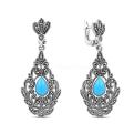 Серьги из чернёного серебра с синт.бирюзой и марказитами