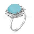 Кольцо из родированного серебра с реконст. бирюзой и фианитами