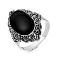 Кольцо из чернёного серебра с нат.ониксом и марказитами