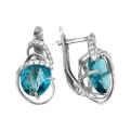 Серьги из серебра с пл.кварцем цв.лондон-топаз и фианитами родированные